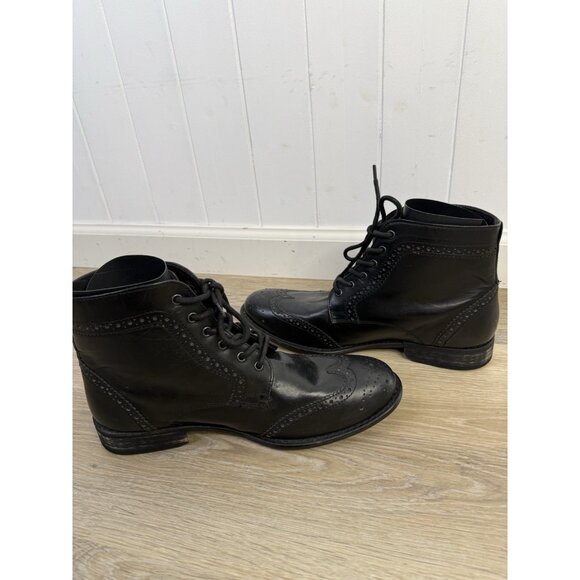 Studio Ink Cowboy Wing Tip Men's Black Leather Ankle Boots Size 9 Brogue - Picture 8 of 12
